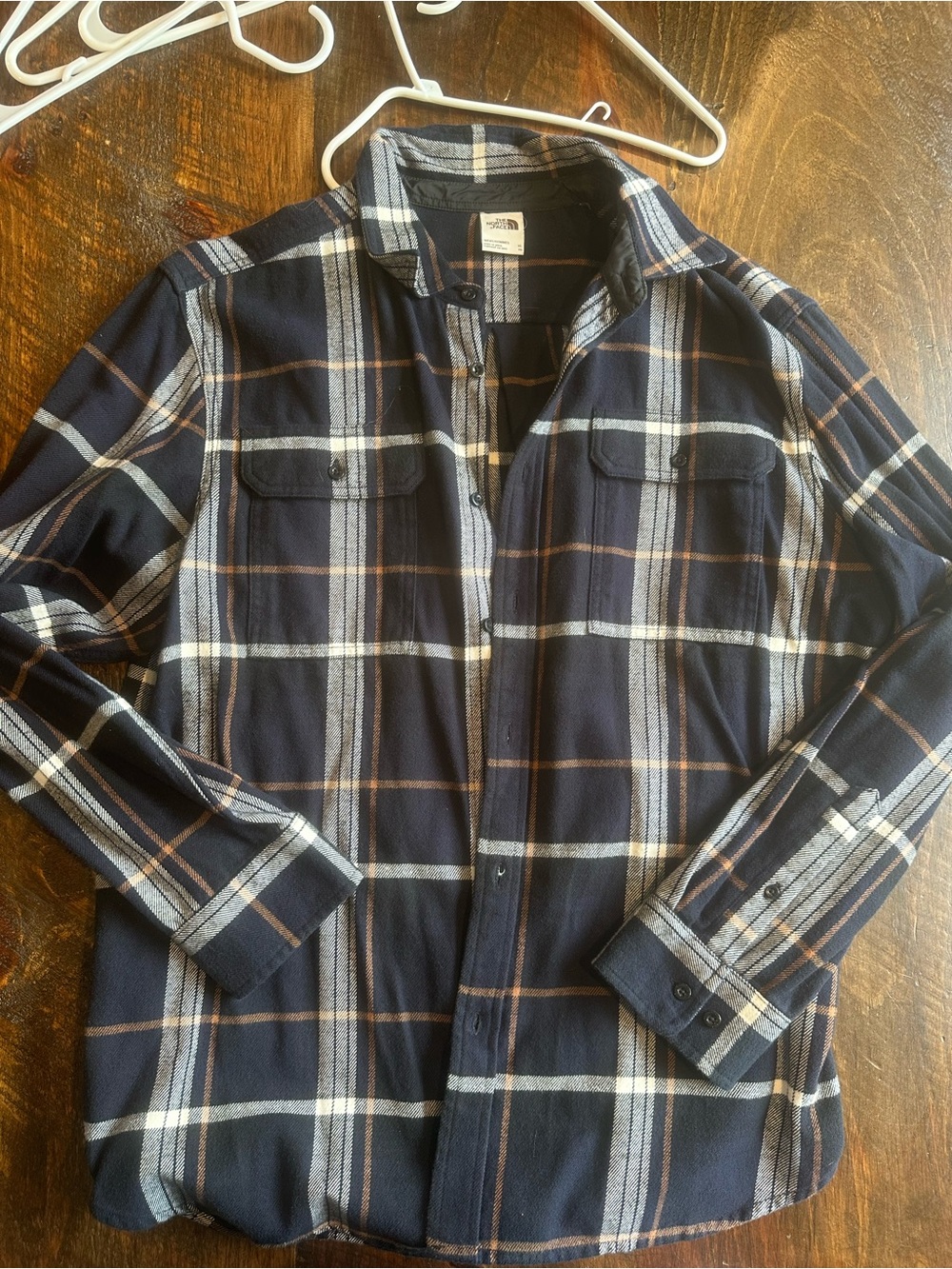 The North Face Navy Plaid Shirt Jacket with Tan Stripes